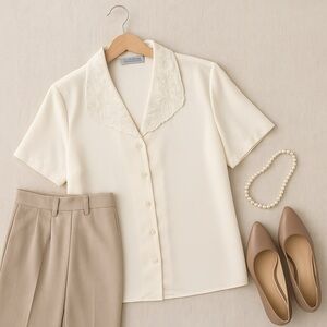 Karen Scott Vintage Embroidered Collar Blouse – Size 14 – Made in Korea